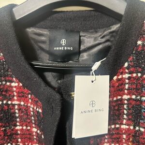 Anine Bing Red and Black Plaid Tweed Blazer